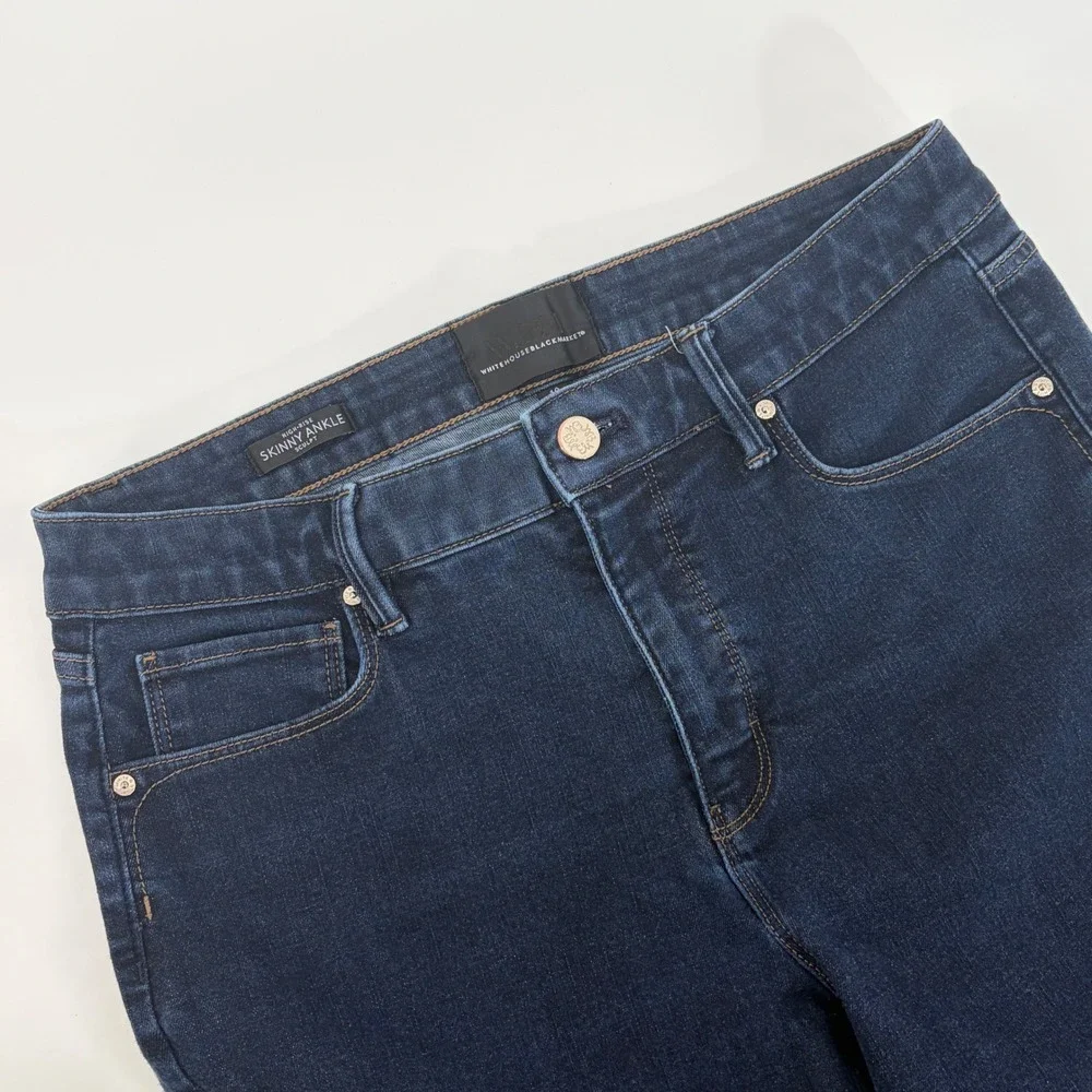 White House Black Market High Rise Skinny Ankle Sculpt Jeans Indigo Blue Size 10